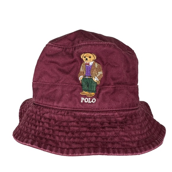 Polo by Ralph Lauren Maroon Bear Bucket Hat embroidered red - Picture 1 of 11